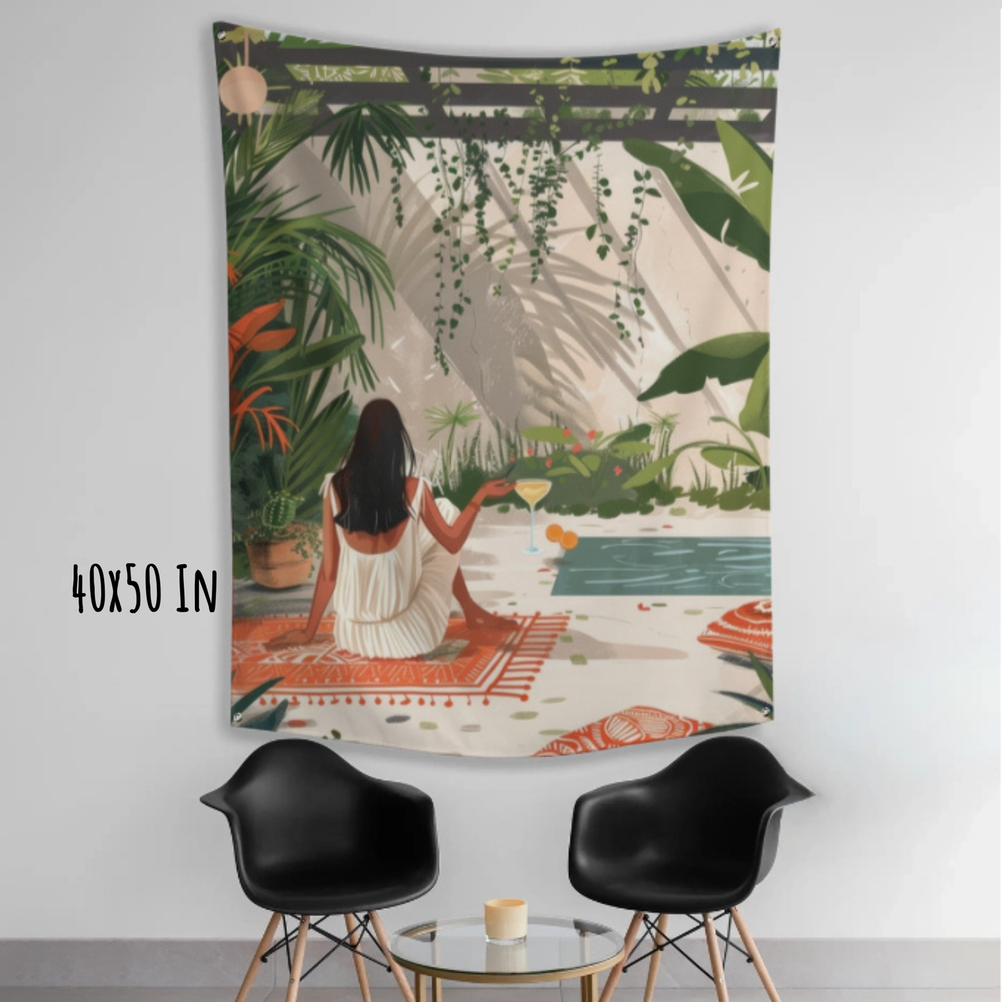 Quiet Afternoon by the Pool Fabric Wall Tapestry