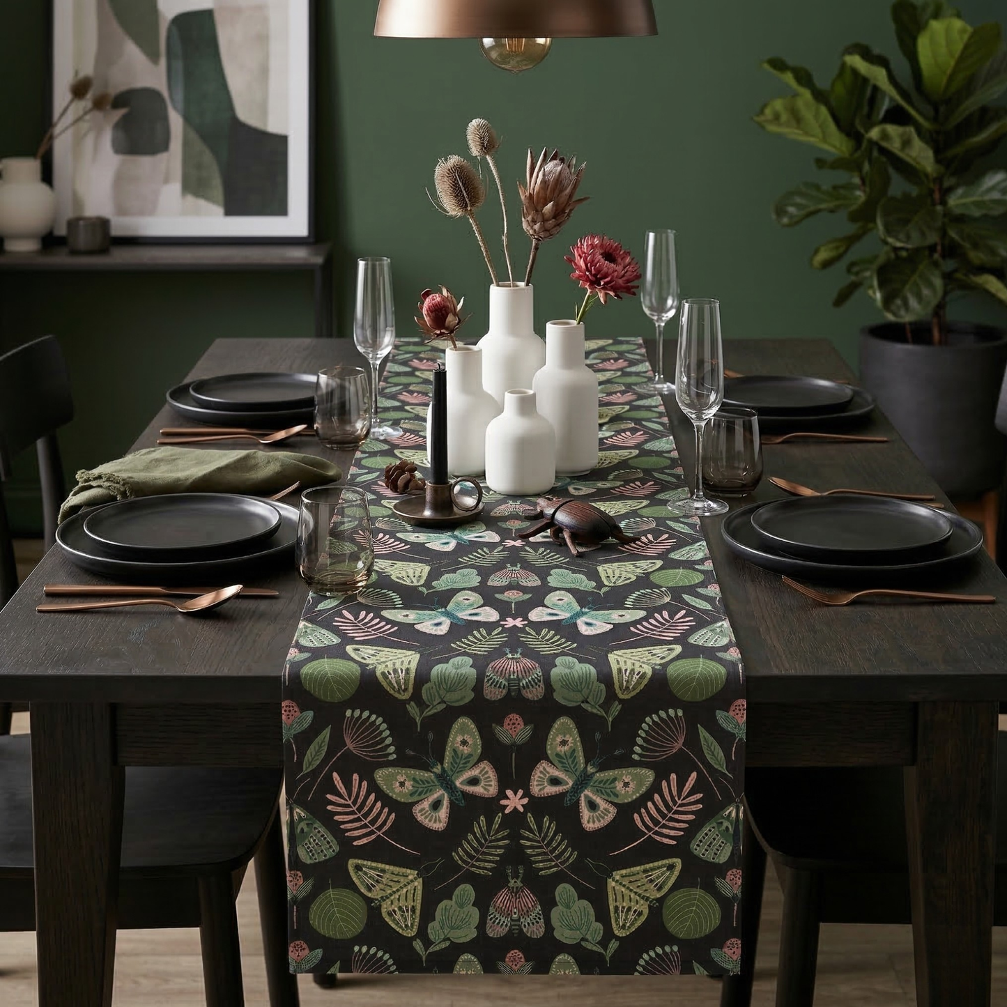 Midnight Boho Butterfly Garden Table Runner
