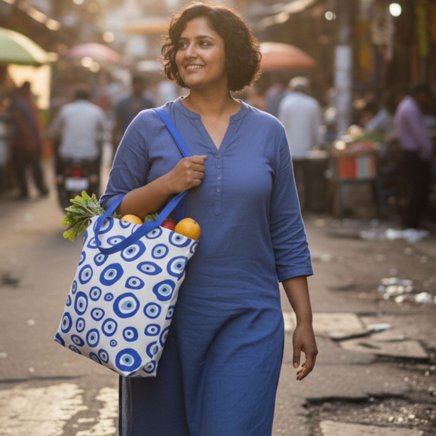 Blue Aura Evil Eye Canvas Tote Bag with Zipper