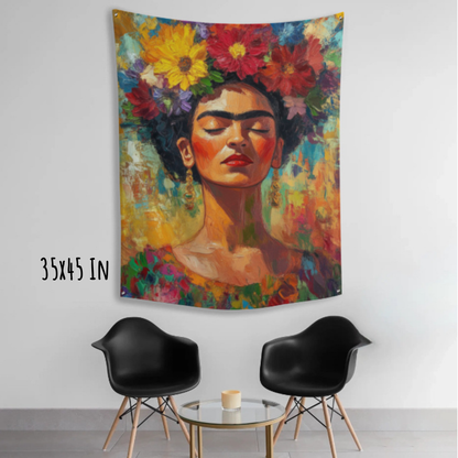 Blooming Silence Frida Kahlo Inspired Fabric Wall Tapestry