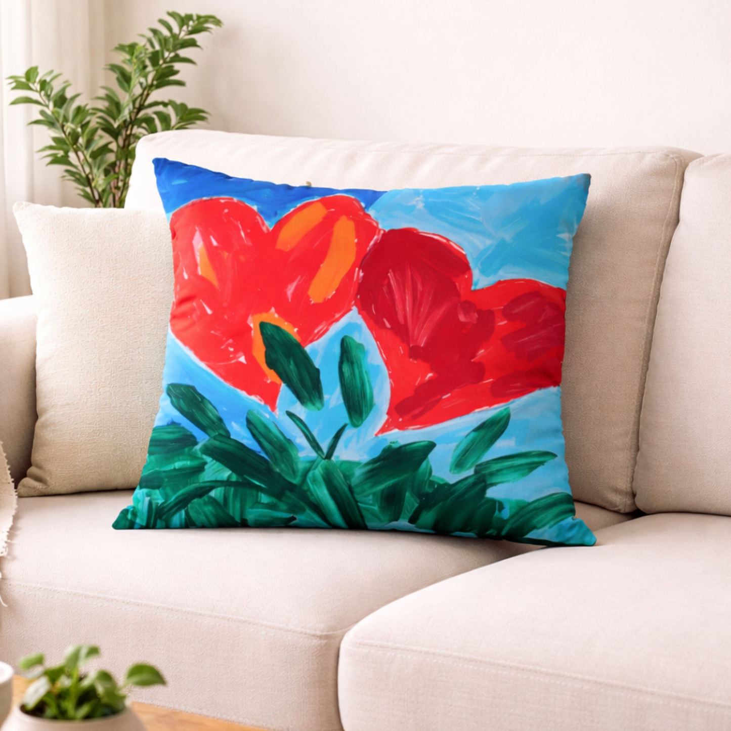 Two Hearts in Bloom Cushion Cover