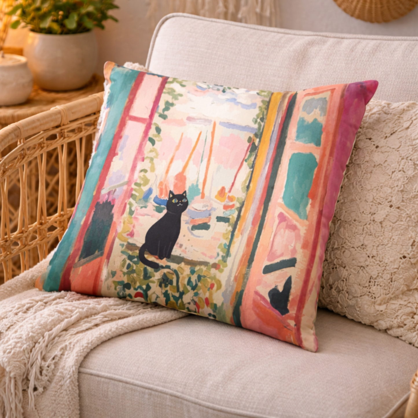 Sunlit Alley Boho Cat Cushion Cover