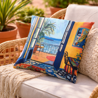 Open Window by the Sea Cushion Cover