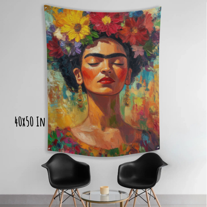 Blooming Silence Frida Kahlo Inspired Fabric Wall Tapestry