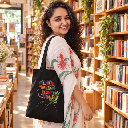 Boho Books On My Mind Hand-Embroidered Tote Bag