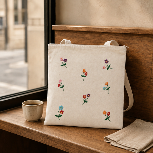 Boho Confetti Blooms Hand-Embroidered Tote Bag
