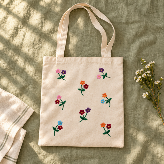 Boho Confetti Blooms Hand-Embroidered Tote Bag