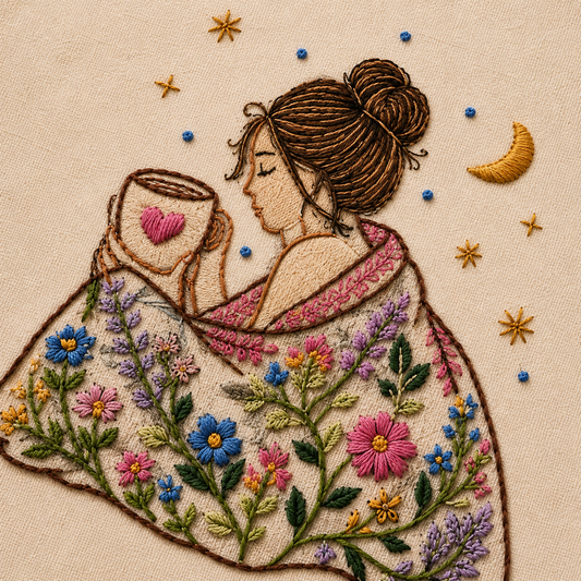 Boho Cosy Moments Hand-Embroidered Tote Bag