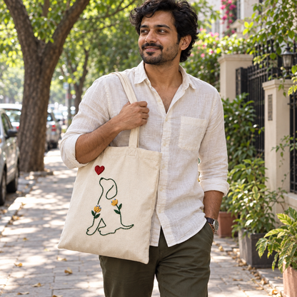Boho Dog Lover Hand-Embroidered Tote Bag