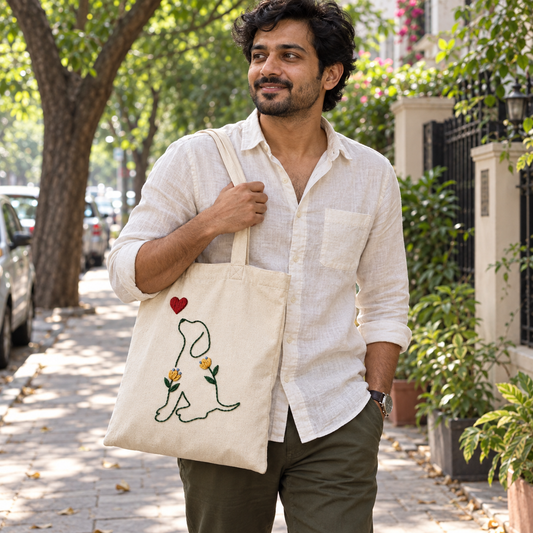 Boho Dog Lover Hand-Embroidered Tote Bag