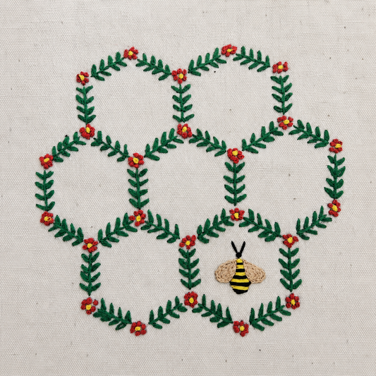 Boho Honeybee Hand-Embroidered Tote Bag