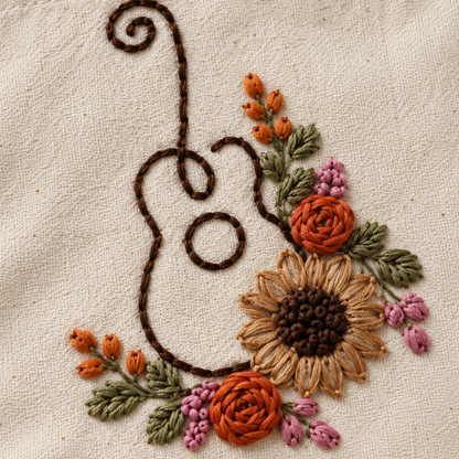 Boho Music Lover Hand-Embroidered Tote Bag
