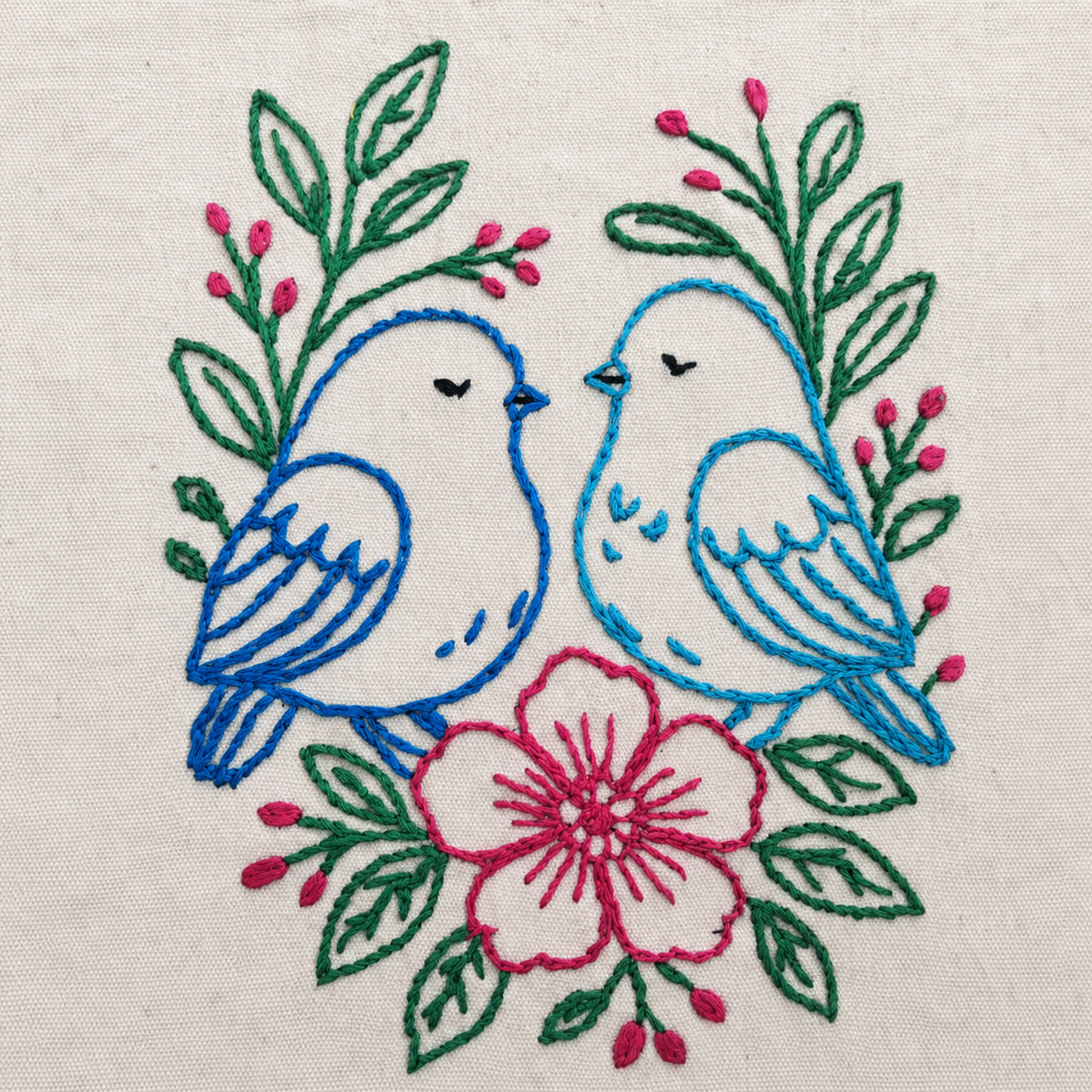 Boho Songbirds Hand-Embroidered Tote Bag