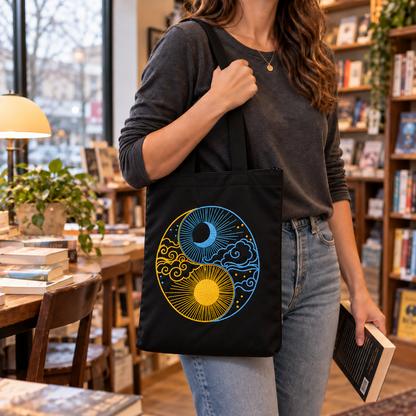 Boho Sun & Moon Hand-Embroidered Tote Bag