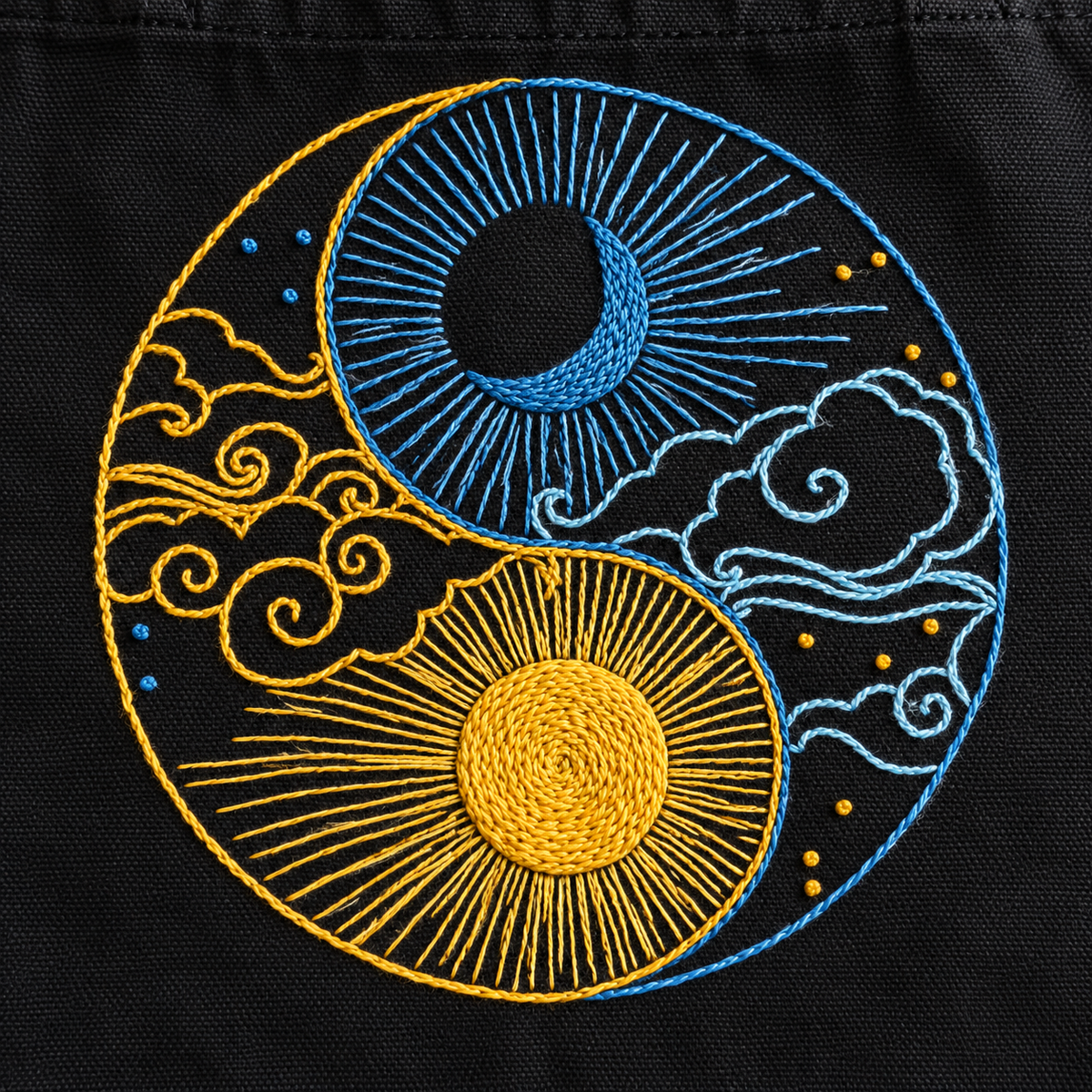 Boho Sun & Moon Hand-Embroidered Tote Bag