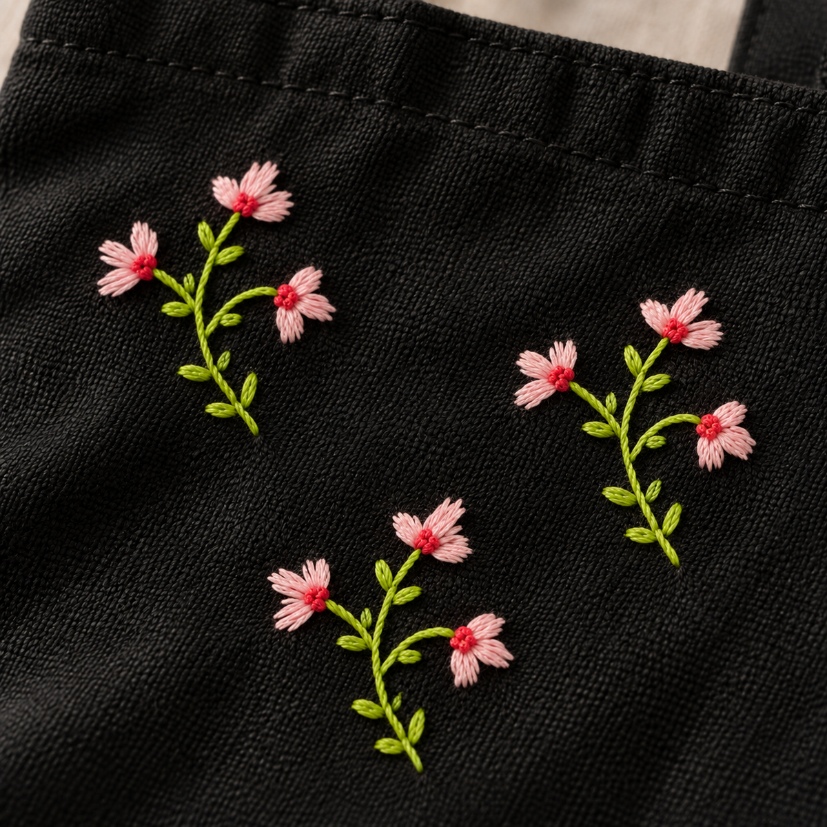 Boho Tiny Blooms Hand-Embroidered Tote Bag