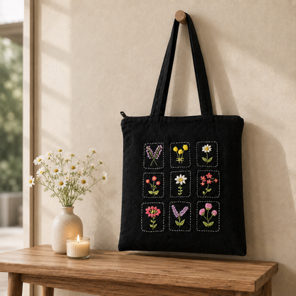 Boho Wildflower Gallery Hand-Embroidered Tote Bag