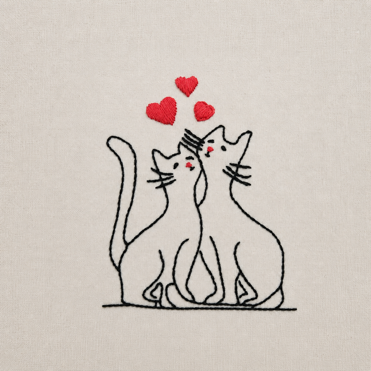 Boho Cat Love Hand-Embroidered Tote Bag