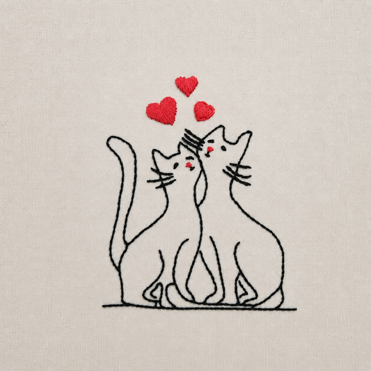 Boho Cat Love Hand-Embroidered Tote Bag