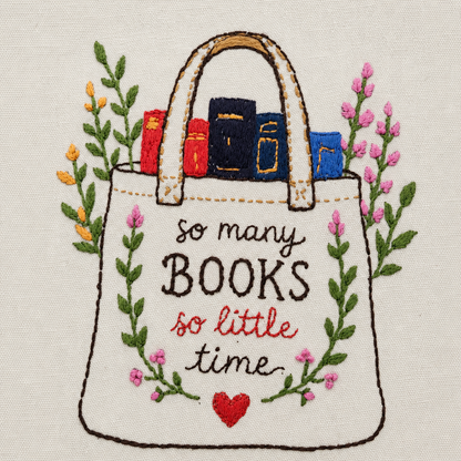 Boho Book Lover Hand-Embroidered Tote Bag