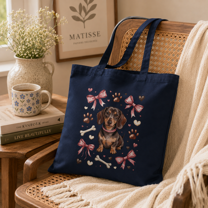 Paws & Pretty Bows Canvas Tote Bag with Zipper