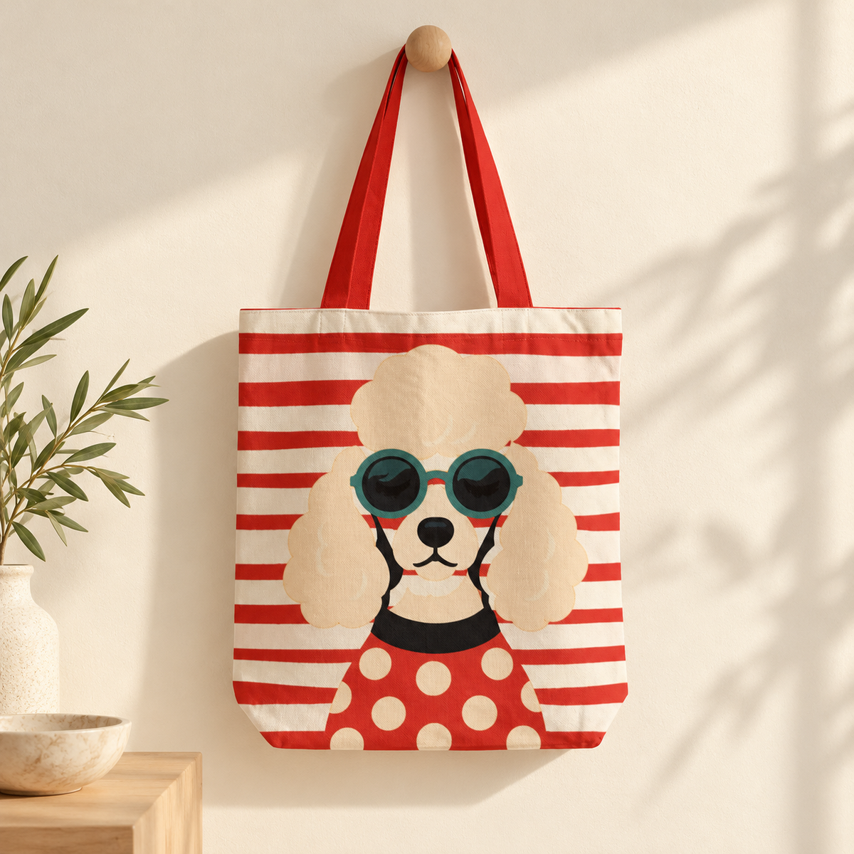 Poodle in Polka Dots Tote Bag With Zipper