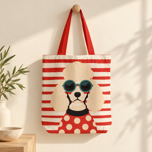 Poodle in Polka Dots Tote Bag With Zipper