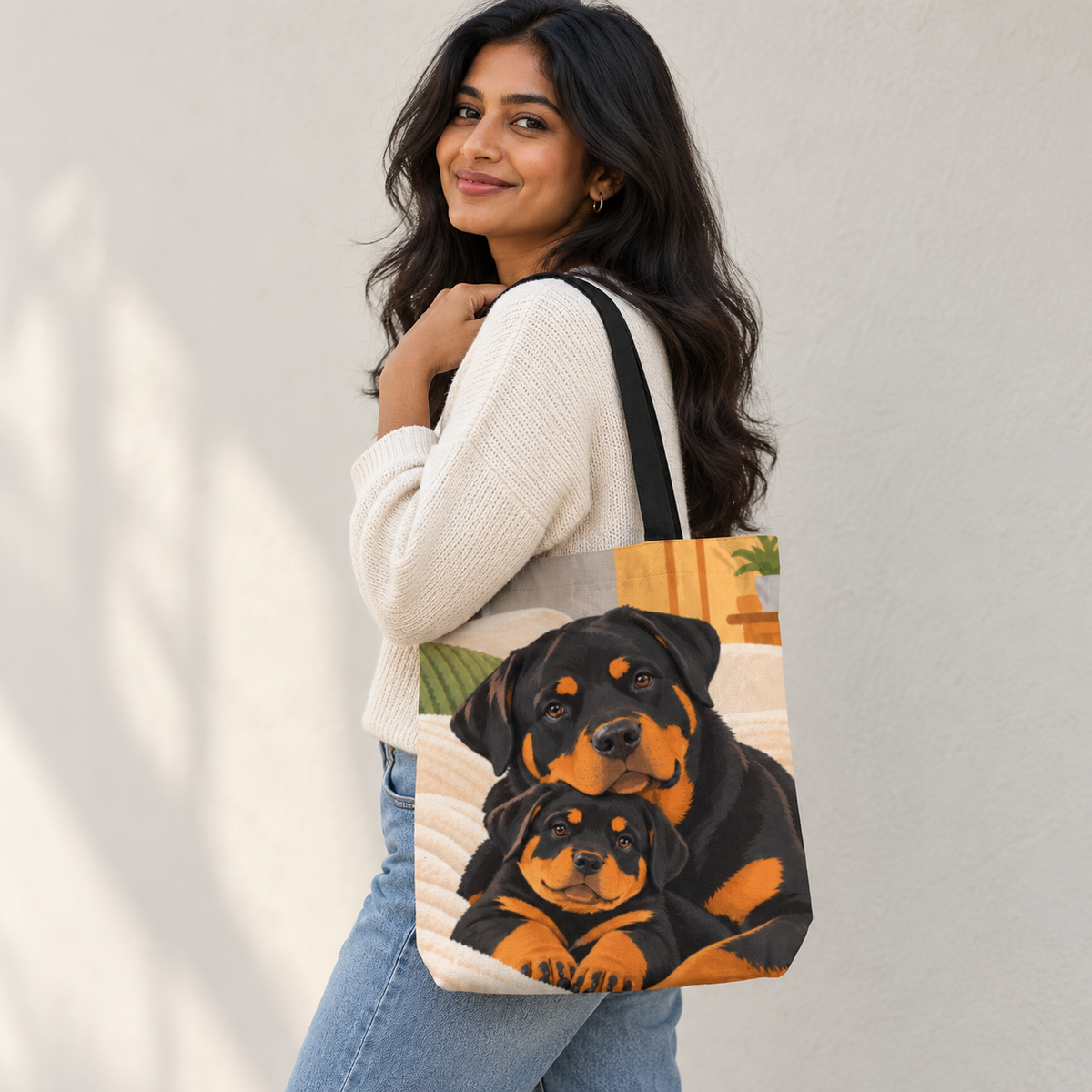 Rottweiler Cuddle Tote Bag with Zipper
