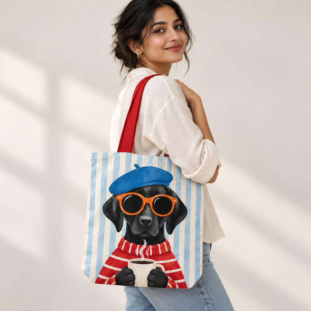 The Coffee Loving Labrador Tote Bag With Zipper